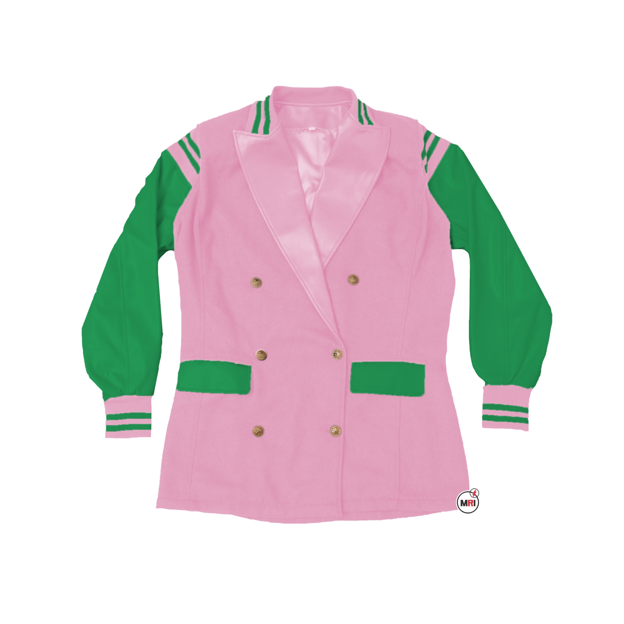 Wool Leather Pink Green Blazer