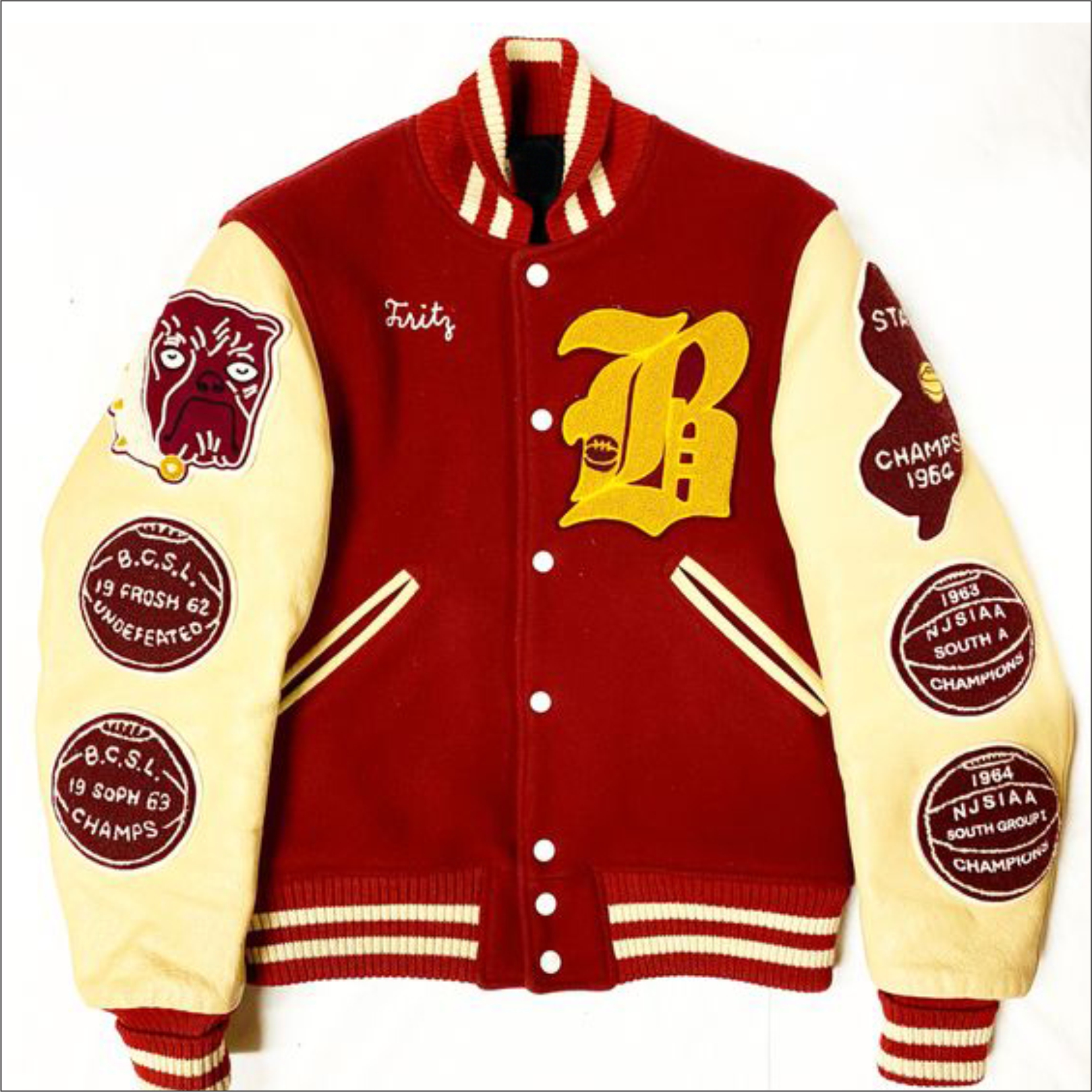 Red Cream Customized  Wool Body Leather Sleeves Chenille Embroidery Varsity Jacket