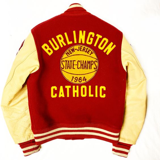 Red Cream Customized  Wool Body Leather Sleeves Chenille Embroidery Varsity Jacket