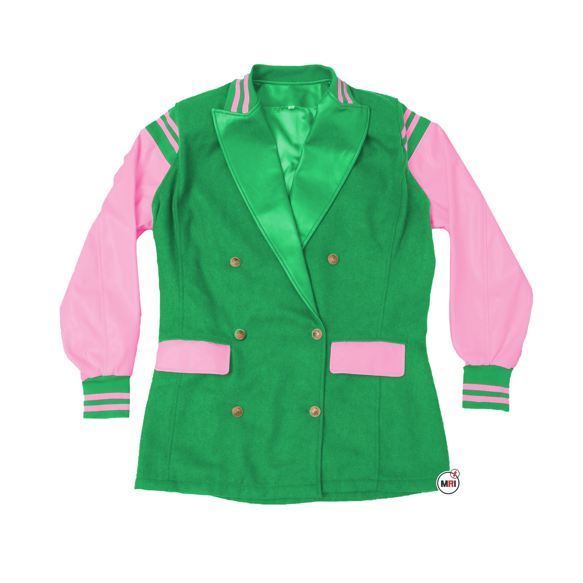 Wool Leather Pink Green Blazer