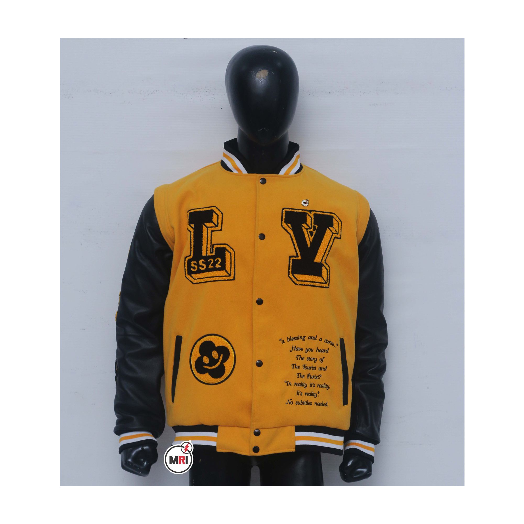 Orange Black Wool Leather Letterman Jacket