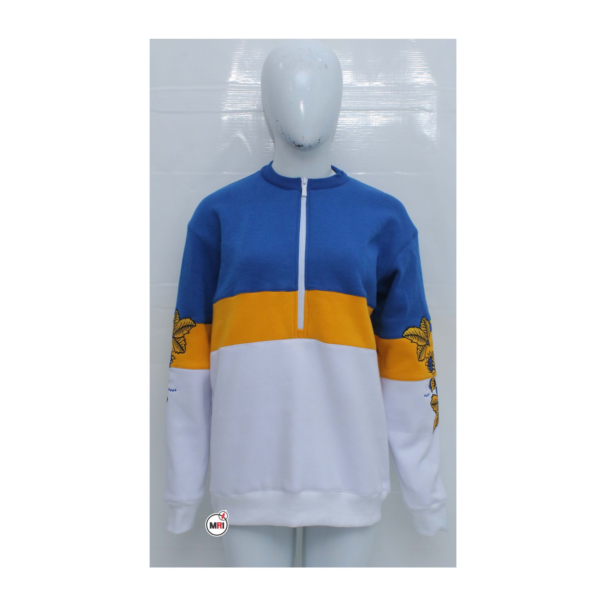 Embroidered Zipper Cotton Fleece Sweat Shirt