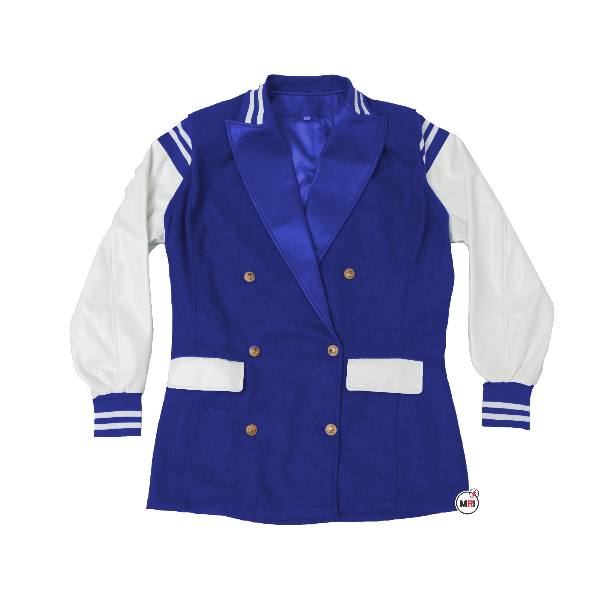 Wool Leather White Blue Blazer