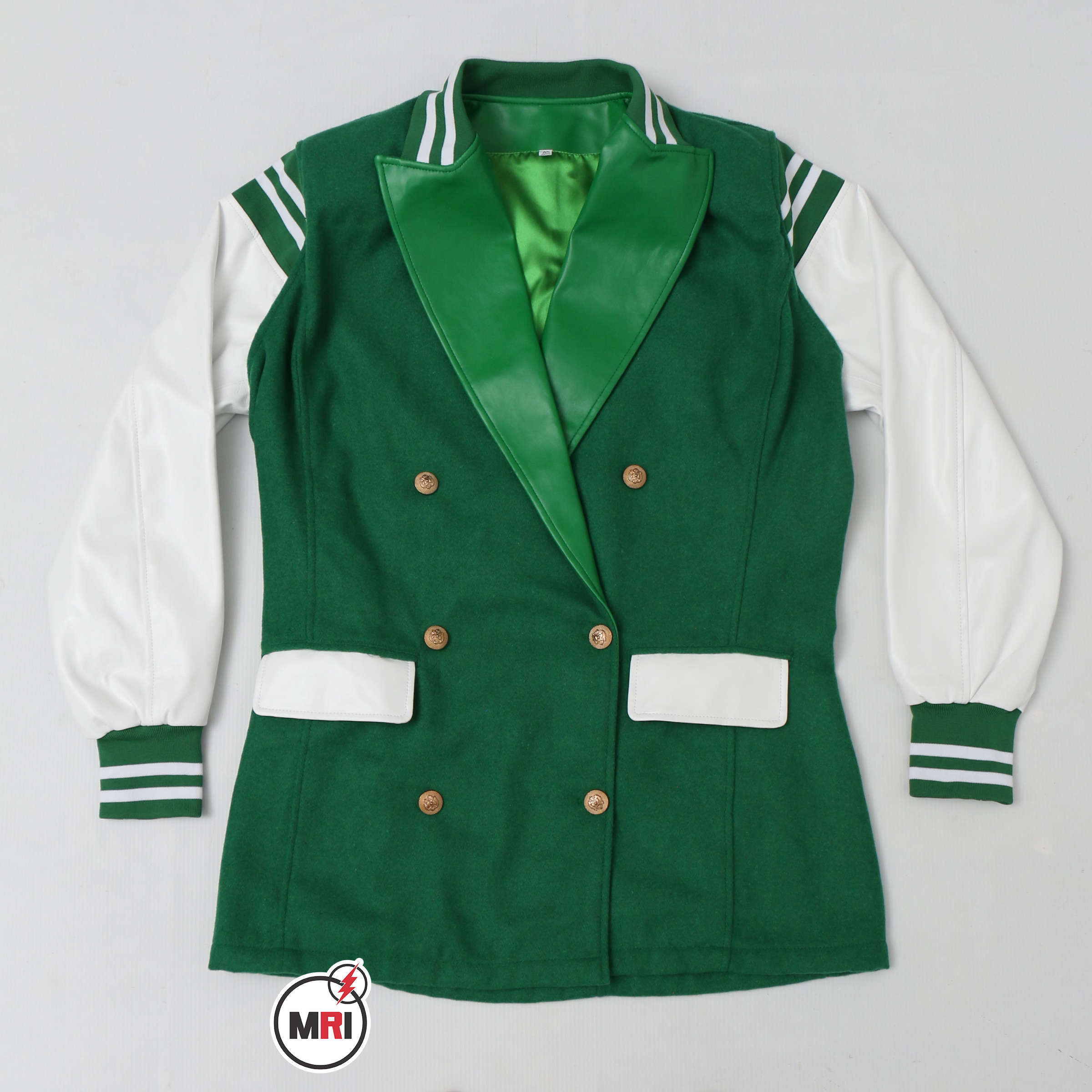 Green White Leather Wool Blazer