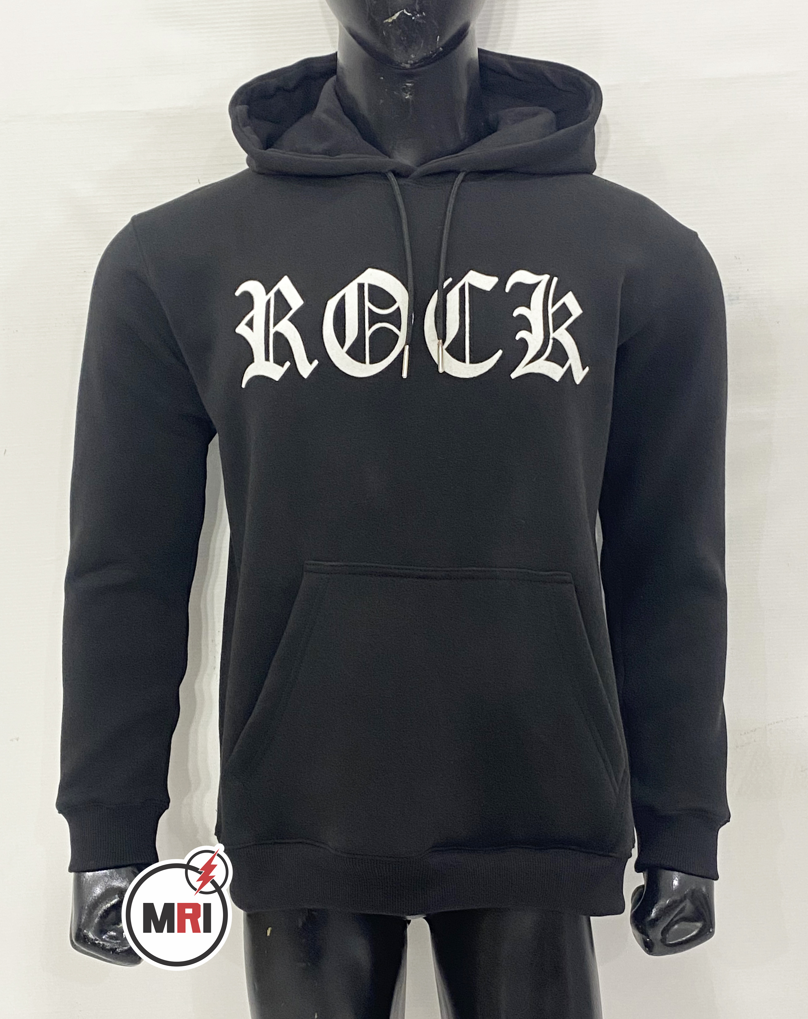 Black Flock Print Customized Pullover Hoodie