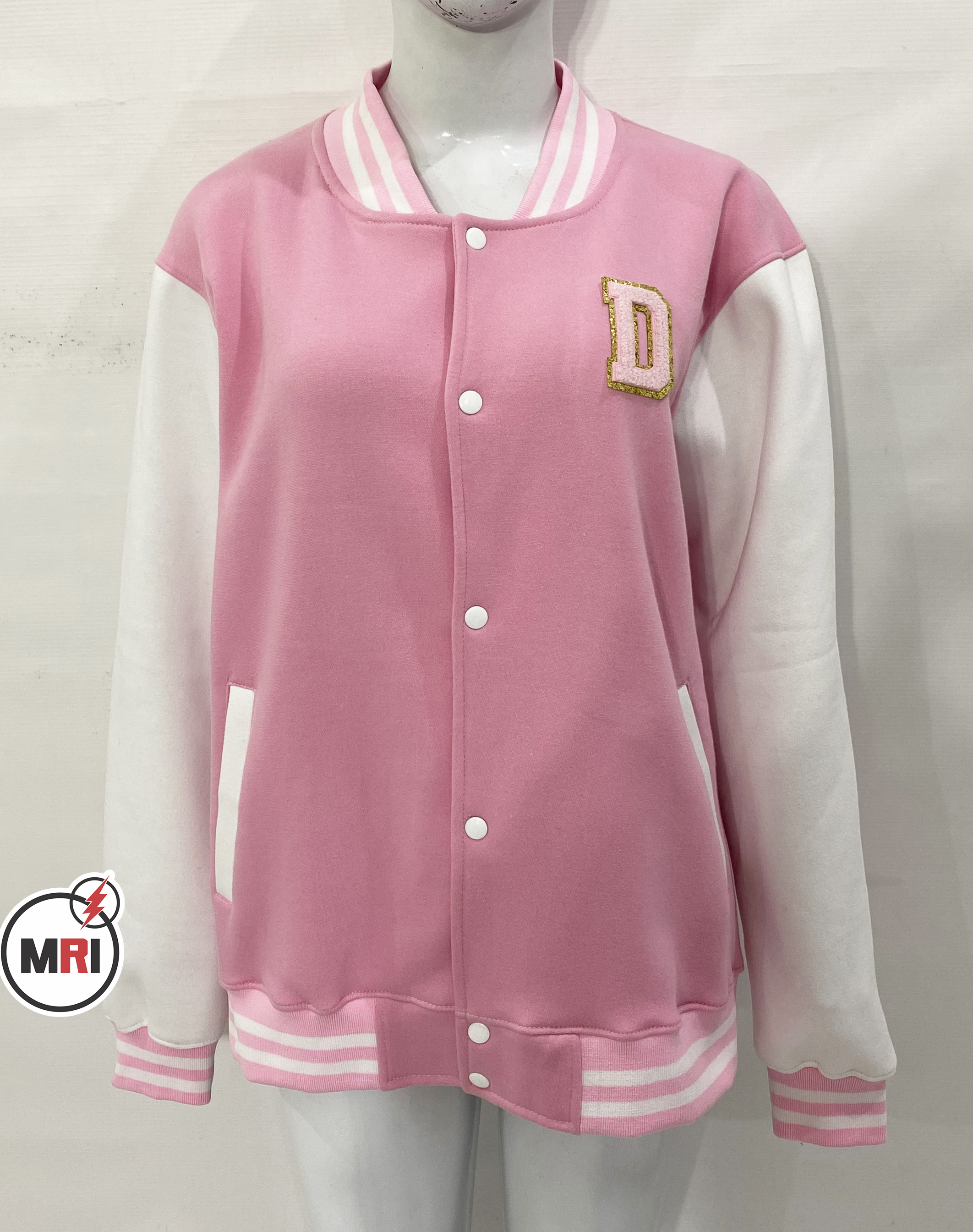 Cotton Fleece Pink and White Color Customized Embroidered Varsity Jacket