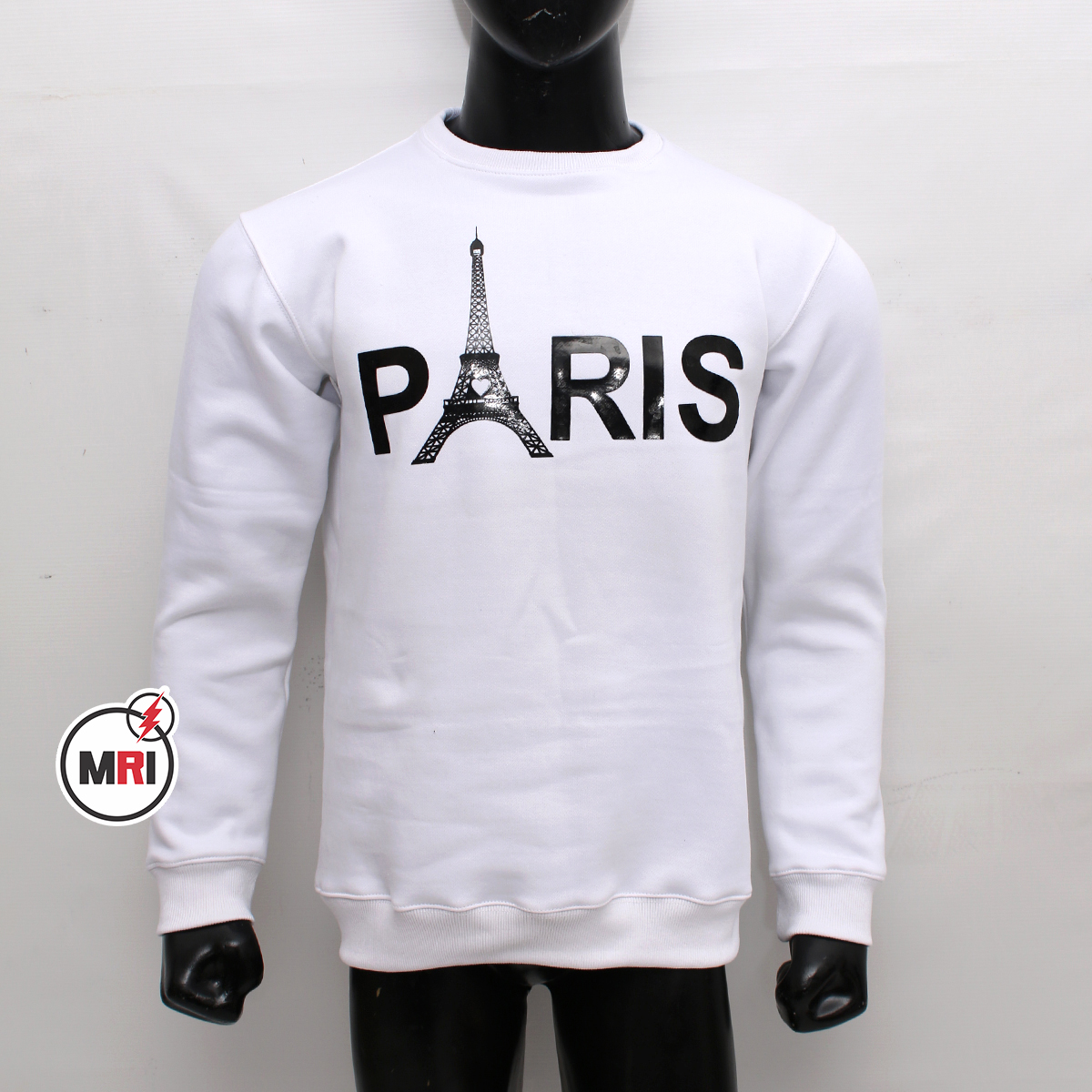 White Silicone Screen Print Crew Neck Sweatshirt