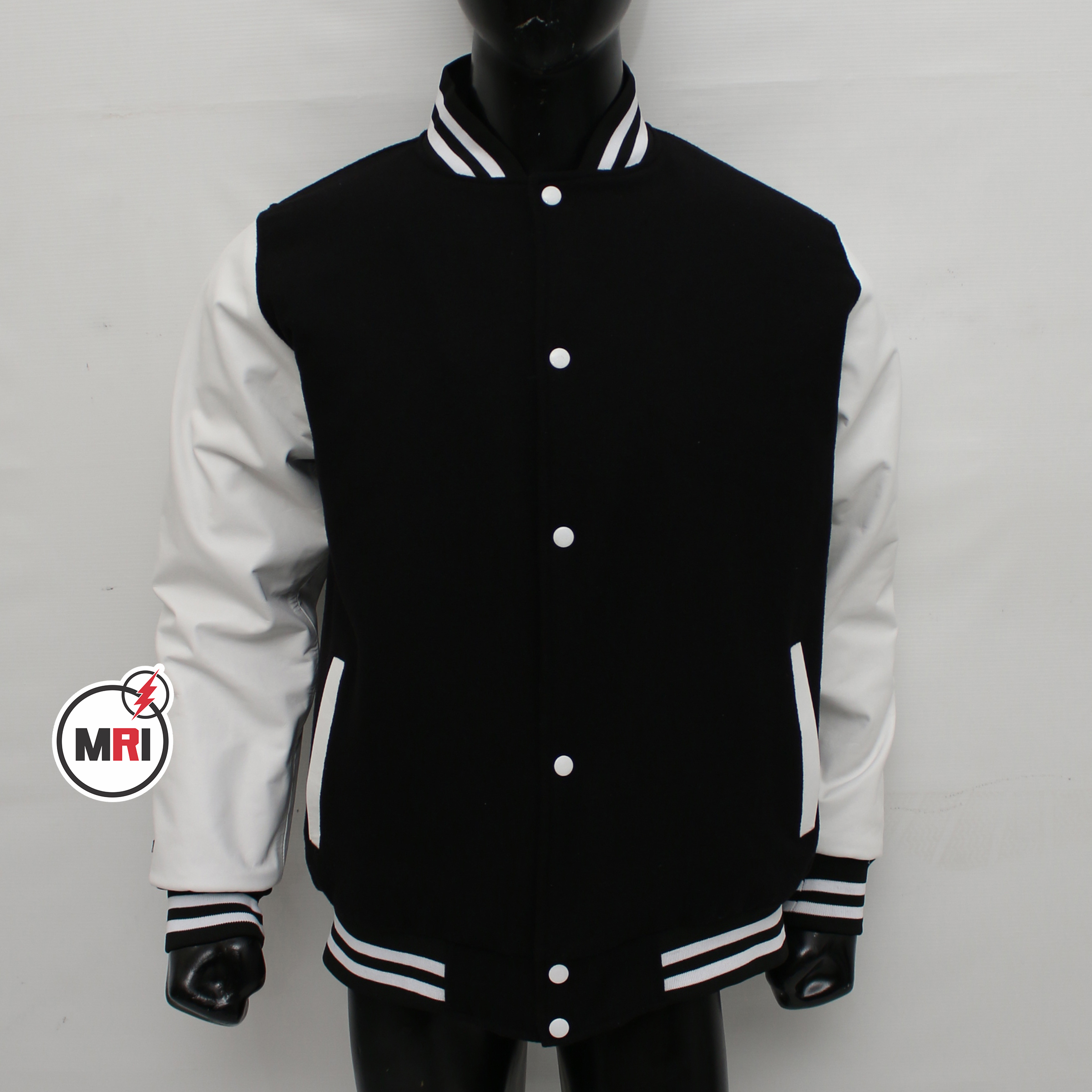 Black White Plain/Embroidered Letterman Varsity Jacket