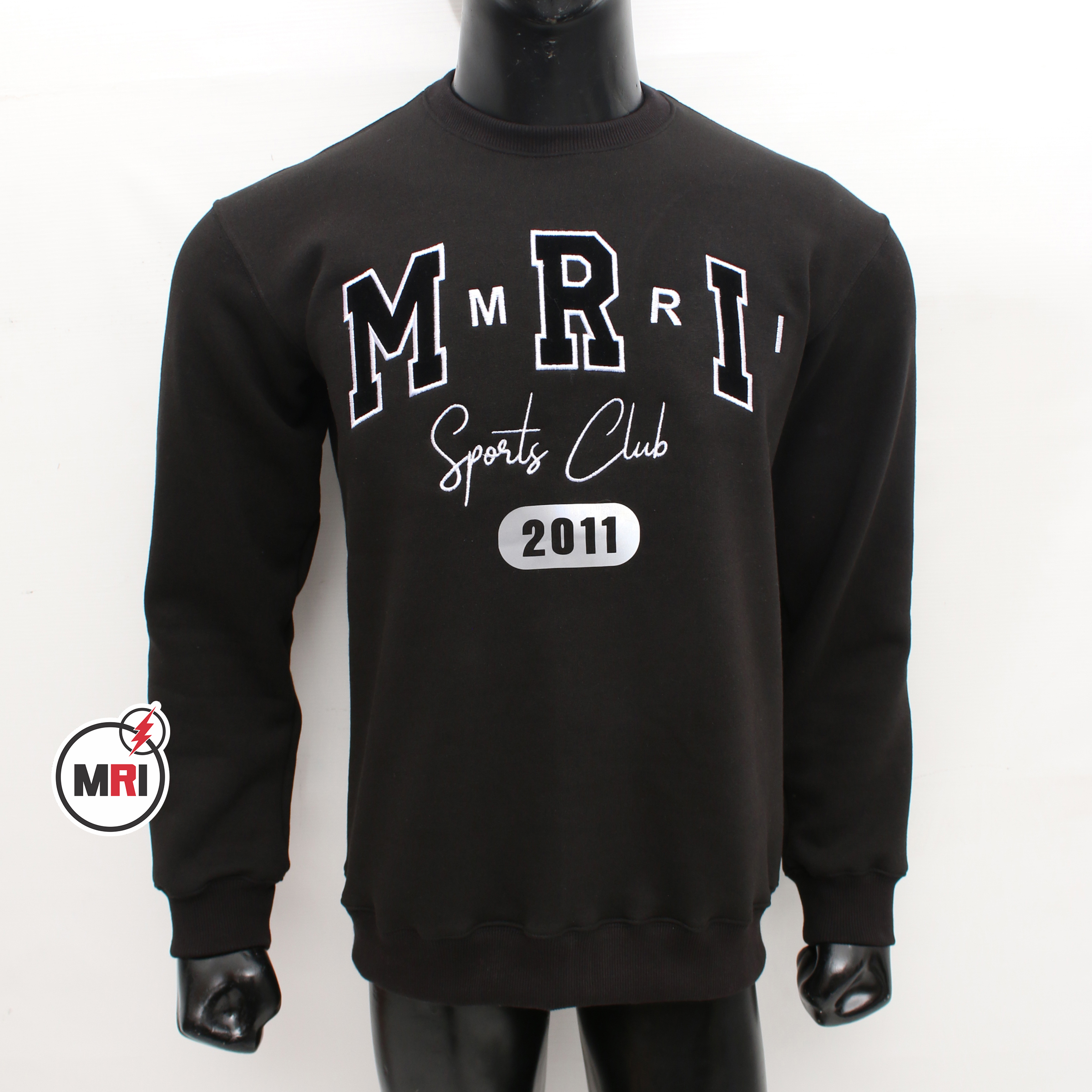 Black Machine Embroidered MRI Club Customized Sweatshirt