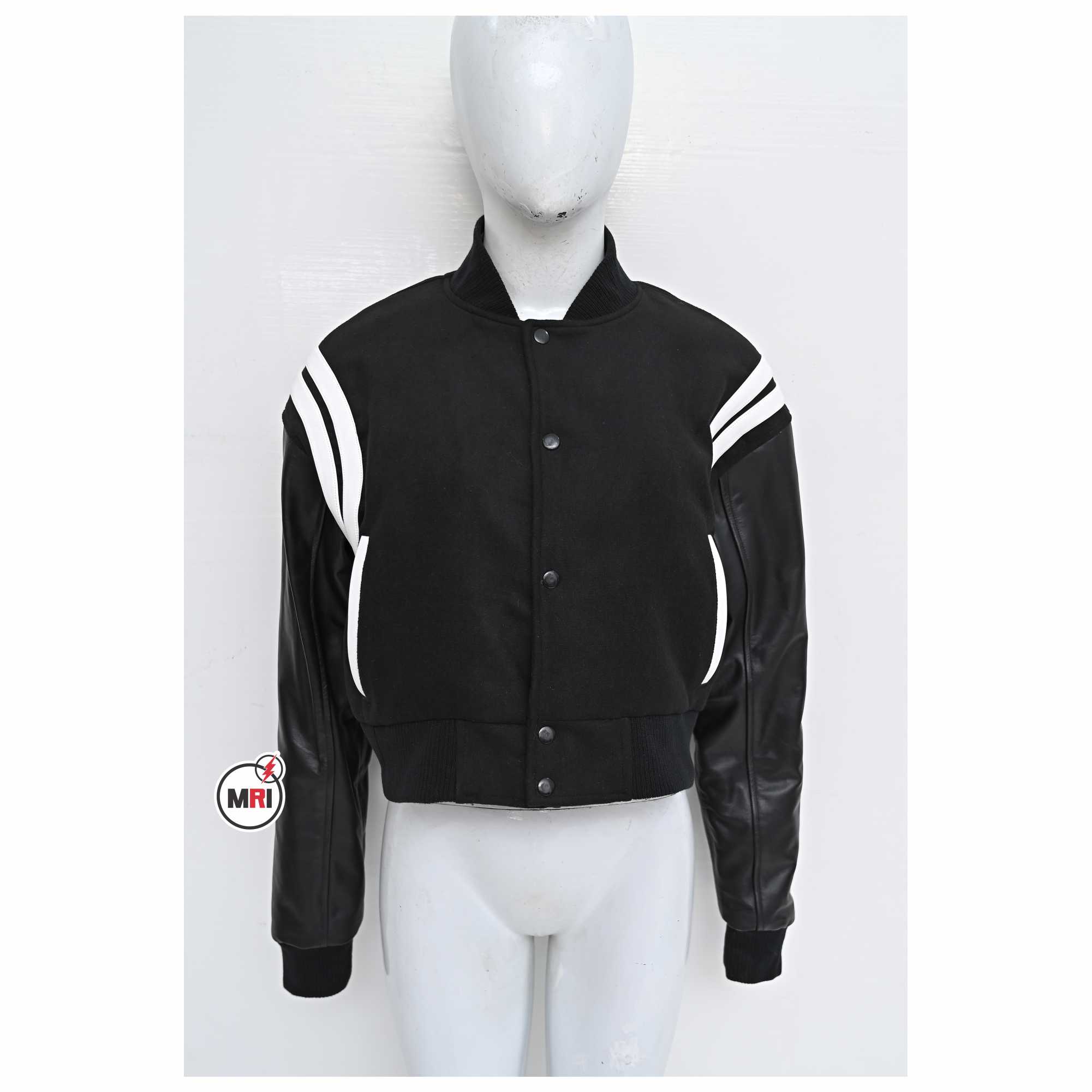 Custom Black Crop Varsity Jacket