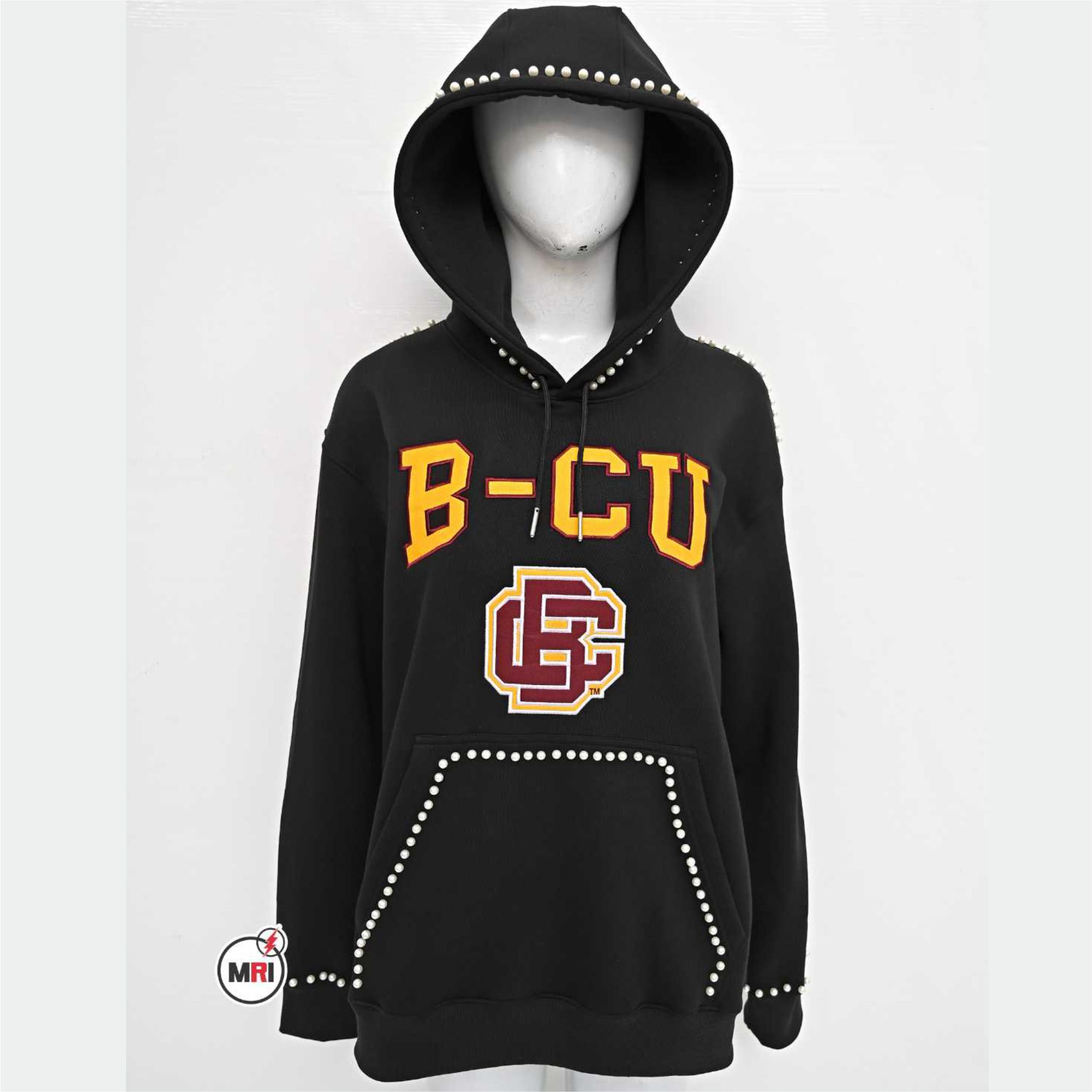 Women Applique Embroidery With Pearls Design Hoodie