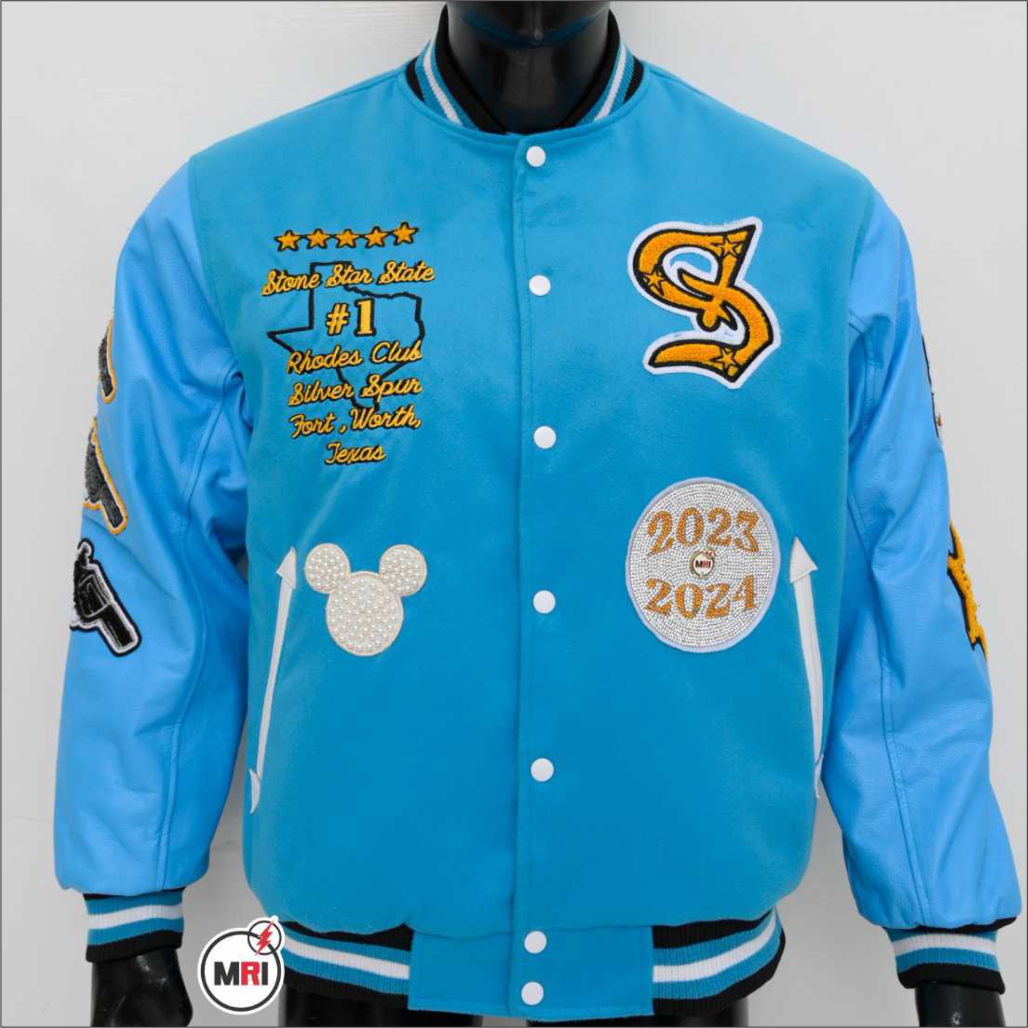 Customized Rhinestone With Patch Work Embroidery Varsity jacket