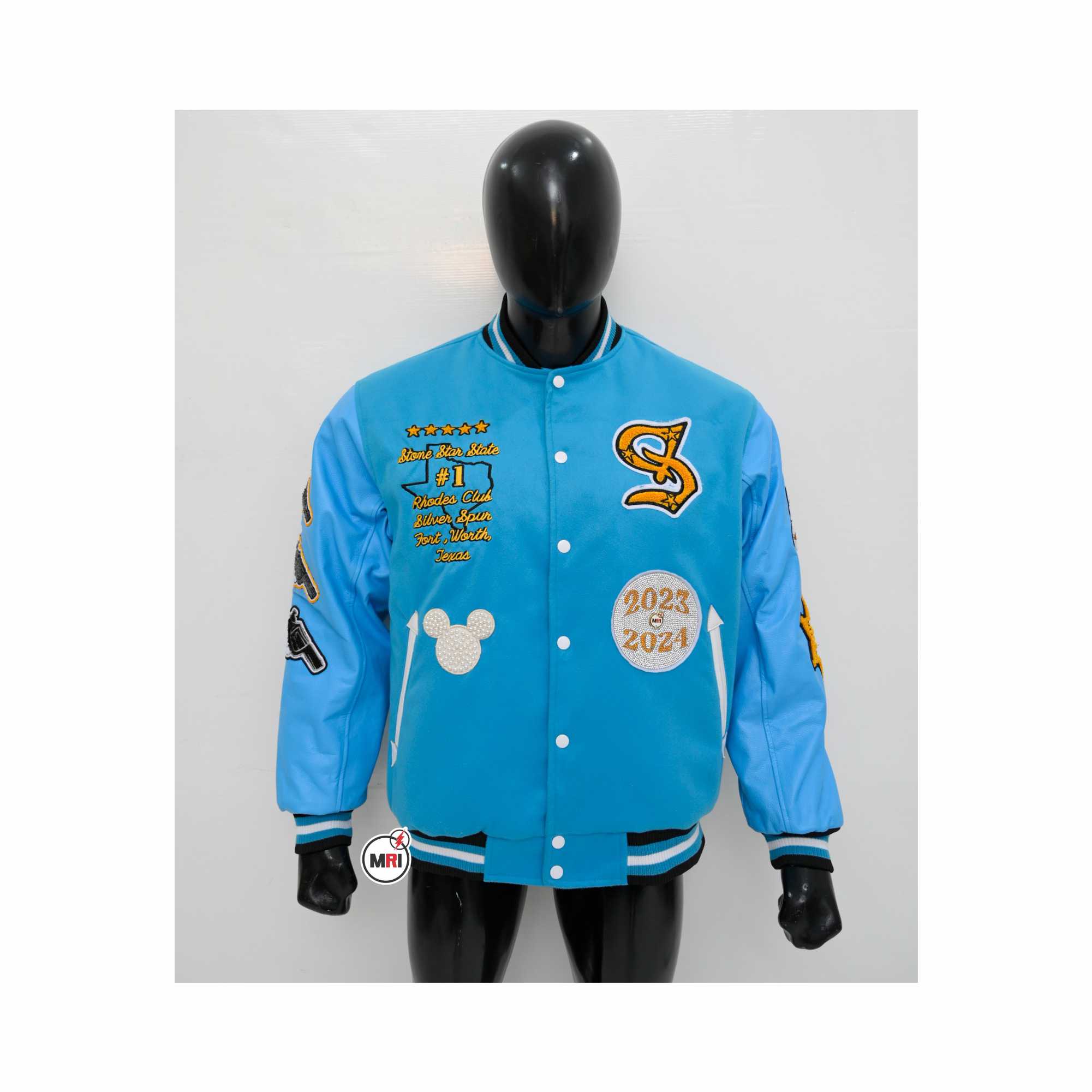 Customized Rhinestone With Patch Work Embroidery Varsity jacket