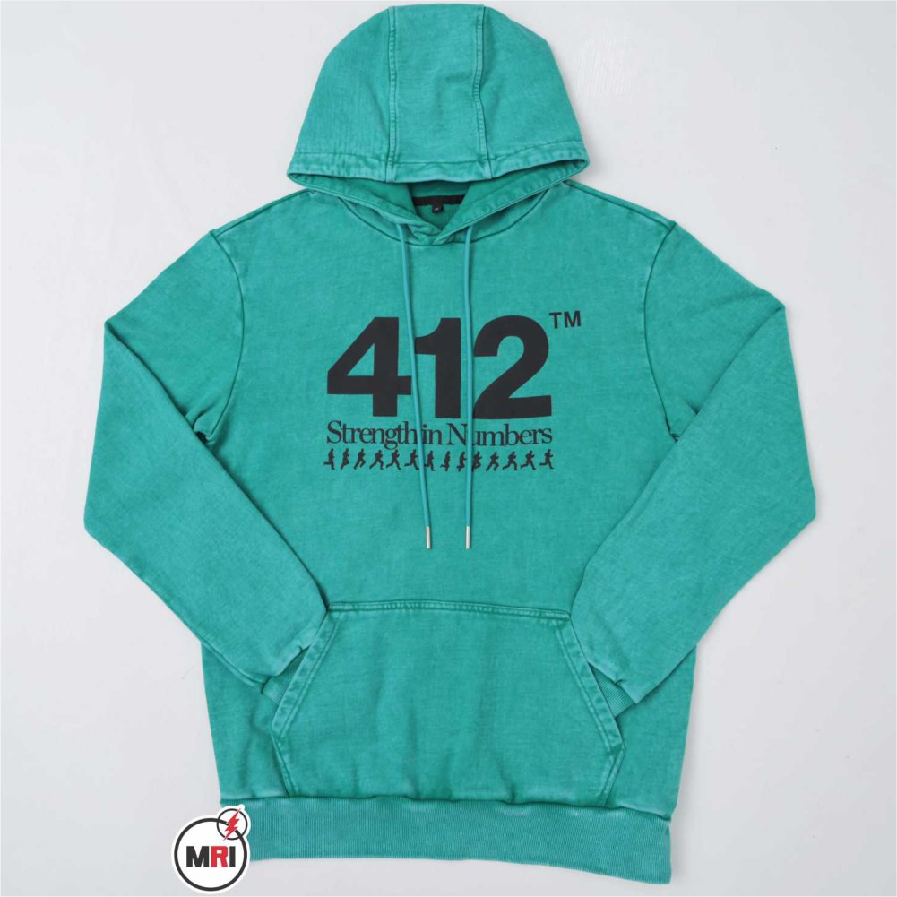 Cotton Terry Acid Wash One Layer Puff Print Hoodie