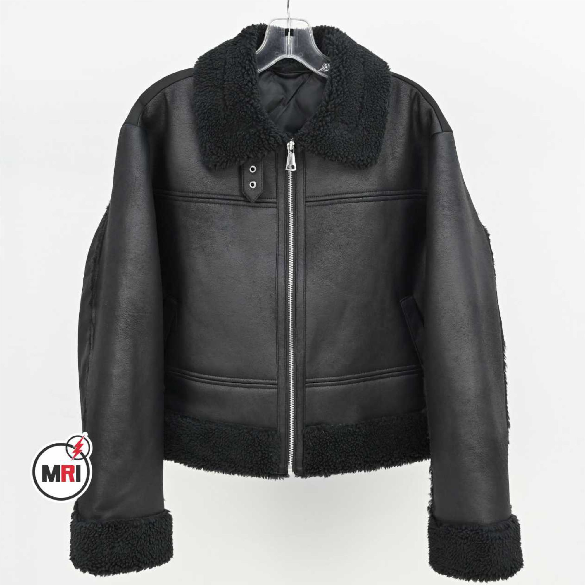 Black Pu Leather with Fur  Jacket