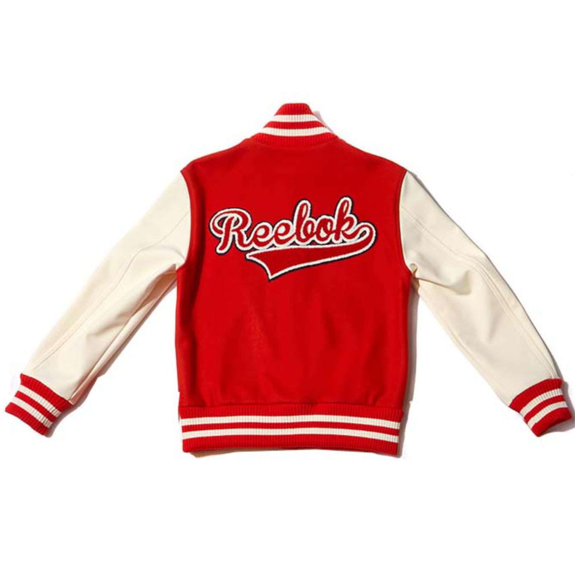 Red White Customized Varsity Jacket Wool Body Leather Sleeves Chenille Embroidery