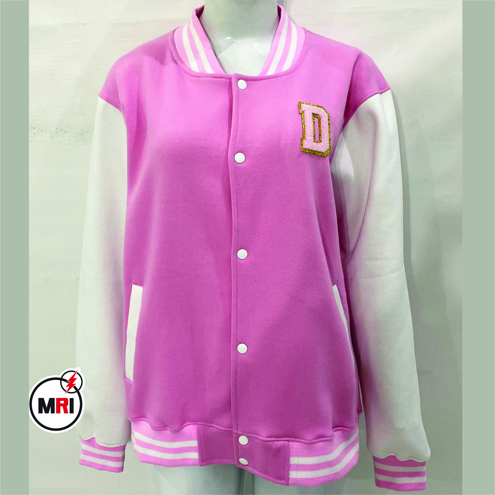 Cotton Fleece Pink and White Color Customized Embroidered Varsity Jacket