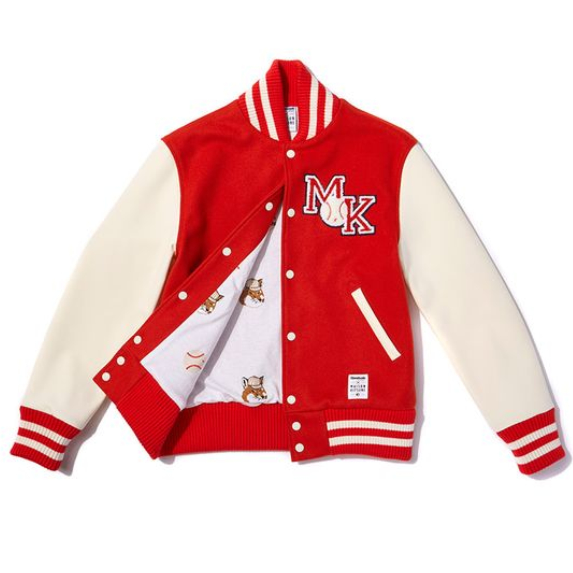 Red White Customized Varsity Jacket Wool Body Leather Sleeves Chenille Embroidery