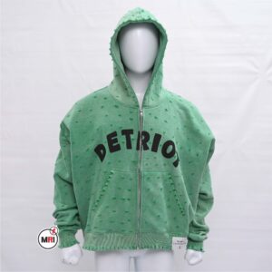 Customized Non Fellable Print with Distress Zipper Hoodie