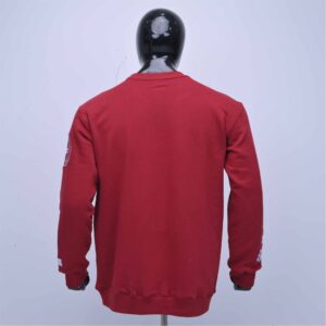 Customized red sweatshirt with applique embroidery logos