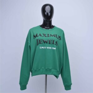 Maximus Jewels Womens Green Crew Neck Sweatshirt Full Sleeve Raised Rubber Print Loose Fit Casual Knitted 100 Cotton All Season