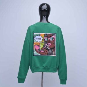 Maximus Jewels Womens Green Crew Neck Sweatshirt Full Sleeve Raised Rubber Print Loose Fit Casual Knitted 100 Cotton All Season