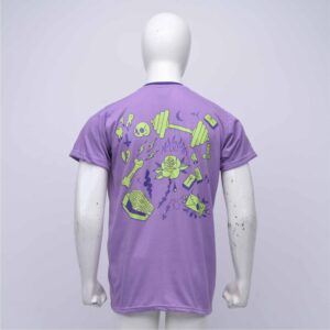Premium Purple Crewneck Tee Featuring Neon Green Gothic Text And Y2K Tattoo-Style Back Graphics