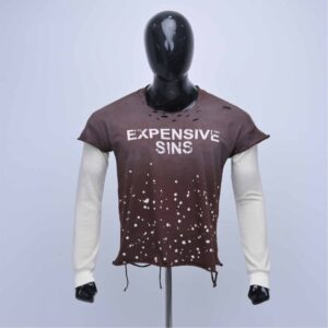 Customized double sleeve t shirt with screen print and distress