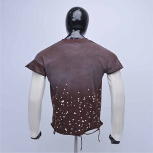 Customized double sleeve t shirt with screen print and distress
