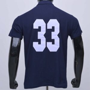 Men’s Navy Blue Short Sleeve Polo Shirt With Horse Rider Print And Number 33 Embroidered Front Preppy Style Equestrian T-Shirts
