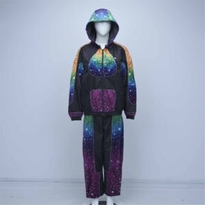 Luxury Full-Zip Sublimation Printed Velvet Tracksuit Featuring Multicolor Cosmic Nebula Panels