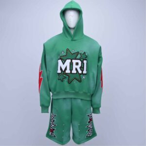 Vibrant Mint Green Fleece Tracksuit Set Featuring Luxury Chenille Back-Graphic and Star Embroidery