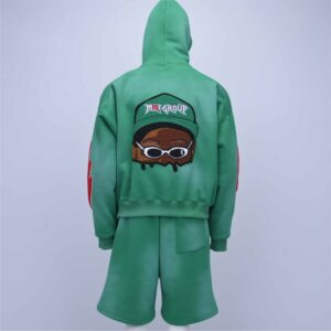 Vibrant Mint Green Fleece Tracksuit Set Featuring Luxury Chenille Back-Graphic and Star Embroidery
