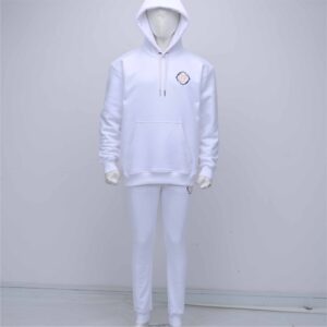 Premium Quality With Custom Logo Manufacture White Cotton Fleece Front Embroidery Logo On The Chest Tracksuit With Hood For Mens