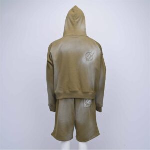 Minimalist Khaki Olive Fleece Quarter-Zip Hoodie & Matching Riveted Lounge Shorts