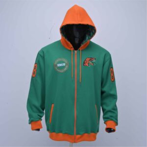 Reversible cotton fleece hoodie with embroidery logos
