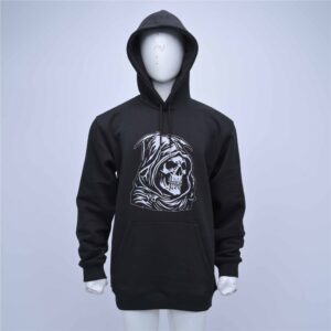 Premium Heavyweight Cotton Fleece Pullover Hoodie With Gothic Skull Graphic