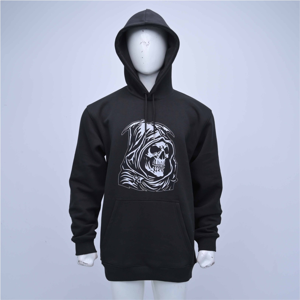 Premium Heavyweight Cotton Fleece Pullover Hoodie With Gothic Skull Graphic