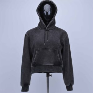 Custom Acid Wash Cropped Pullover Fleece Hoodie