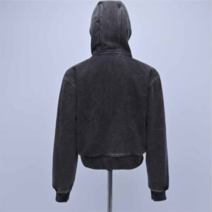 Custom Acid Wash Cropped Pullover Fleece Hoodie