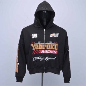 Customized men’s hoodie with printing  Rhinestones on hood