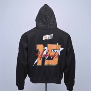 Customized men’s hoodie with printing  Rhinestones on hood