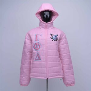 Customized nylon padded jacket with applique embroidery logos