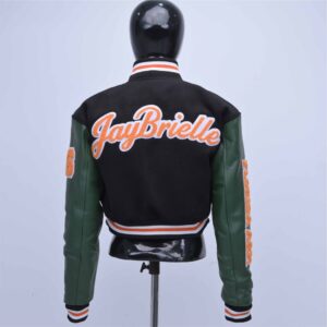 Custom Cropped Wool Varsity Jacket With Leather Sleeves