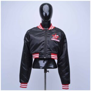 Custom Cropped Satin Varsity Bomber Jacket With Front Zip