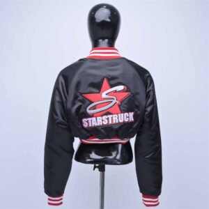Custom Cropped Satin Varsity Bomber Jacket With Front Zip