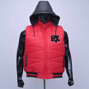 Premium Quilted Puffer Vest With Detachable Hood And Chenille Patch Embroidery