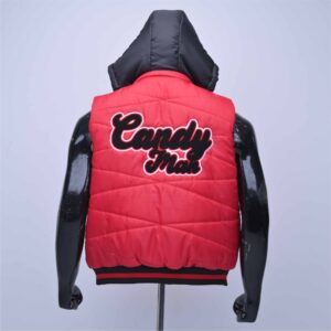 Premium Quilted Puffer Vest With Detachable Hood And Chenille Patch Embroidery