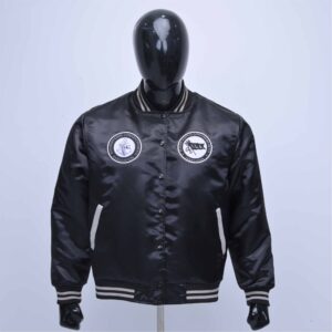 Customized satin jackets with applique embroidered patches