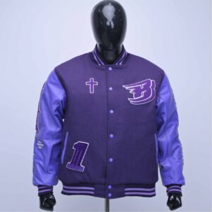 Customized varsity jacket with chenille embroidery Wool body leather sleeves Inside custom quilting lining